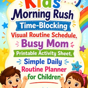 Kids Morning Routine Visual Schedule, Time-Blocking Checklist, Printable Planner (Digital Download)