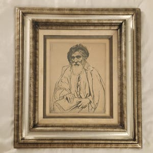 Arthur William Heintzelman 1920 Etching: Old Man in Italian Cap Framed Art Print