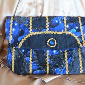 Blue, Black and Gold evening purse approx 7&quot;LX10&quot; W beaded with pearls and old beads