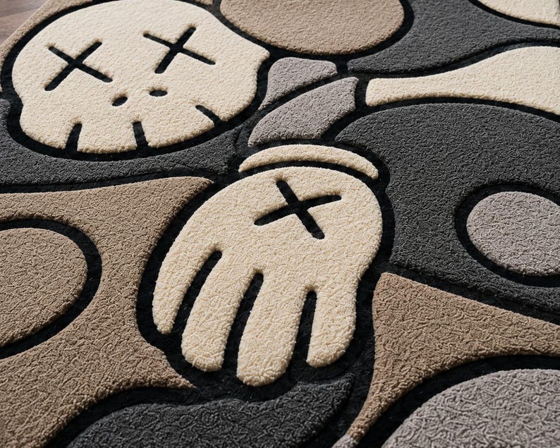 KAWS Inspired Abstract Tufted Rug, Cartoon Street Art Carpet, Modern Bedroom Decor image 2