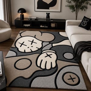 KAWS Inspired Abstract Tufted Rug, Cartoon Street Art Carpet, Modern Bedroom Decor image 4