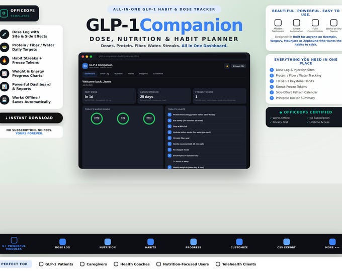GLP-1 Habit Tracker | Semaglutide Wegovy Ozempic Dose Log | Protein Fiber Water Planner