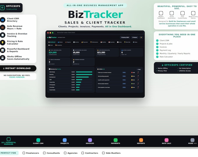 BizTracker CRM Spreadsheet | Client, Invoice, Project Tracker (Digital Download)