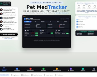 Pet Medication Tracker | Offline HTML App | Dose Scheduler, Vet Reports & Multi-Pet Manager