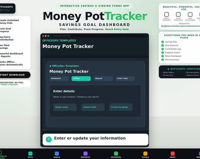 Money Pot Tracker HTML | Sinking Funds Savings Dashboard (Digital Budget App)