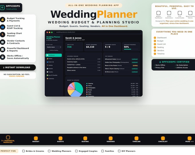 Wedding Planner App, Interactive Budget, Guest List, Seating Chart (Instant Download)