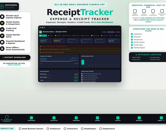 Small Business Expense Tracker | Receipt Log, Budget Spreadsheet (Instant Download)