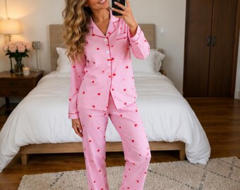 Women's Pink Pyjama Set, Soft Cosy Sleepwear for Women, Short Sleeve Pj Set, Loungewear Gift for Her, Comfortable Nightwear, Pink Sleep Set
