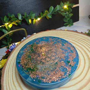 Turquoise Orgonite Coaster (Grabovoi Code) | Quartz Crystal Recharging Disc for Divine Protection and Self-Confidence, Energy Harmonizer