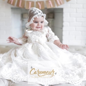 White lace baptism dress | White lace Christening dress | Christening gown for baby girl | Girl Christening dress -  bonnet and shoes