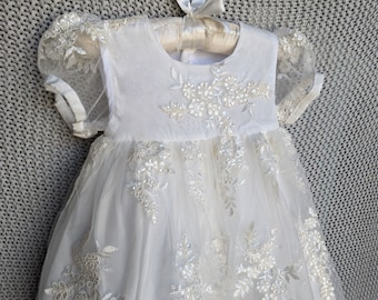 Baptism dress | Christening dress for baby girl | Blessing dress | Lace Christening gown | Dedication dress | FREE bonnet | 3-4 day delivery