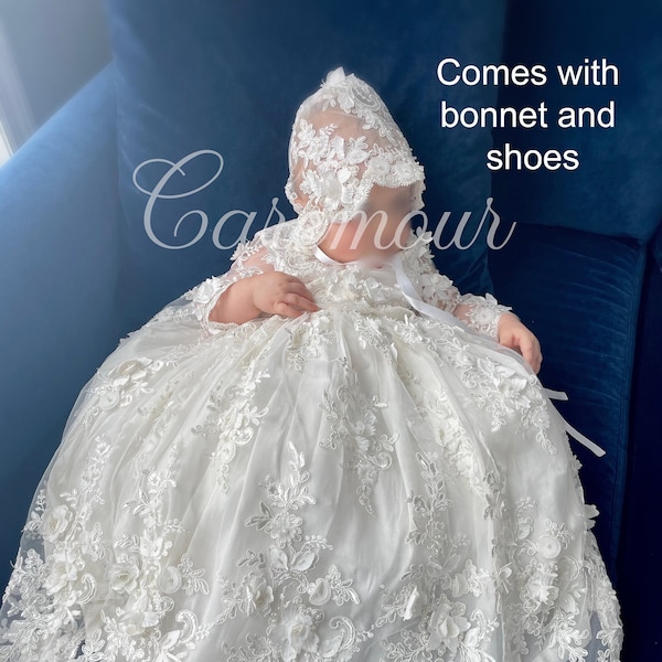 Baby girl Lace baptism dress | Christening outfit girl | Baby girl christening gown | Christening dresses for girls | Floral Baptism dress