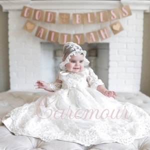 White lace baptism dress | White lace Christening dress | Christening gown for baby girl | Girl Christening dress - comes with bonnet