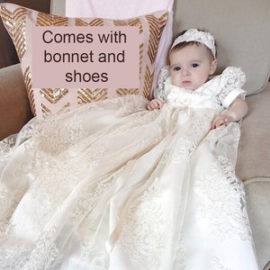 Christening gown | Christening dress | Baptism gown | Baptism dress | Bonnet and Shoes | Baptism dress for baby girl, Chloe Christening