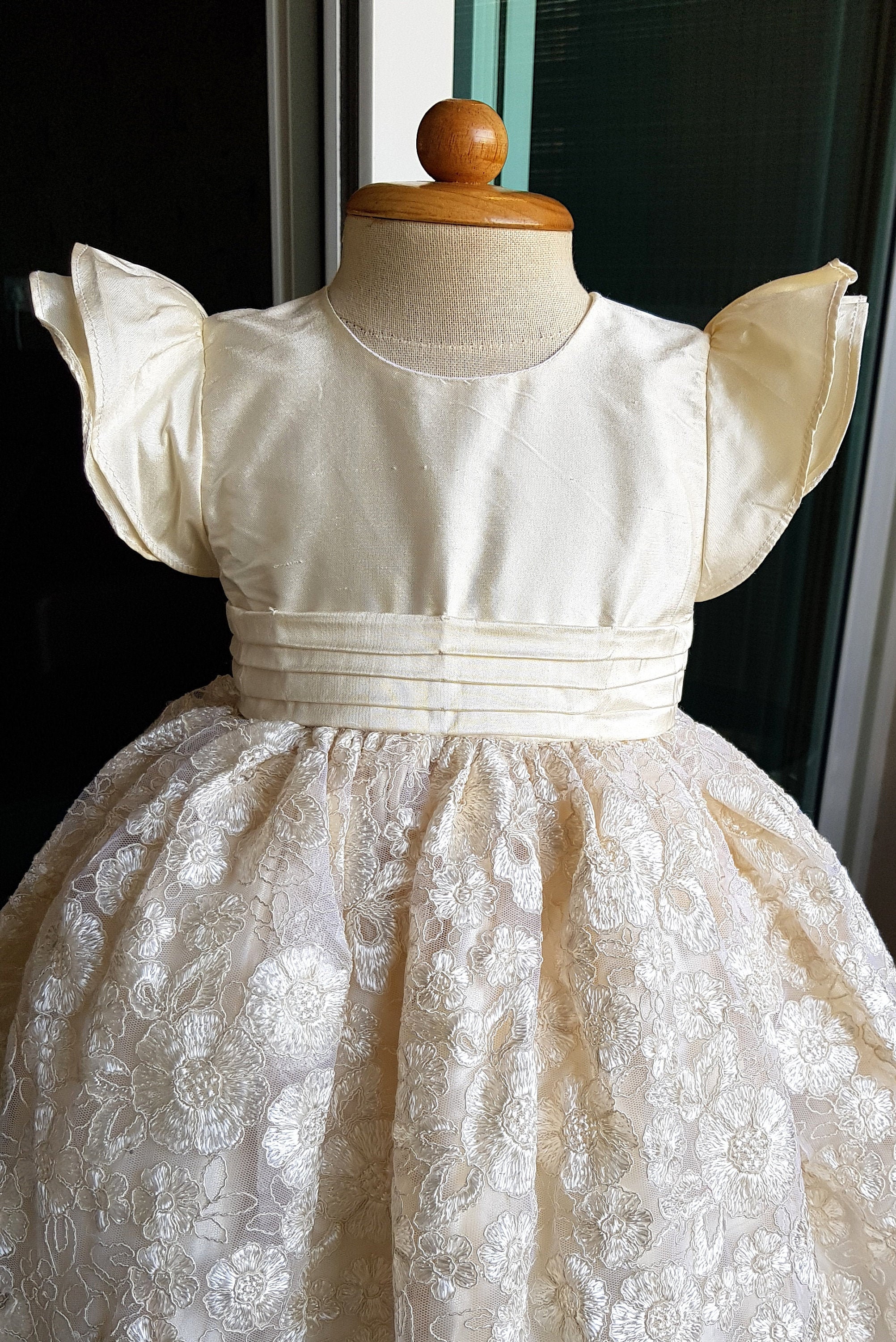 Silk Baptism dress for baby girl Light ivory Christening Etsy