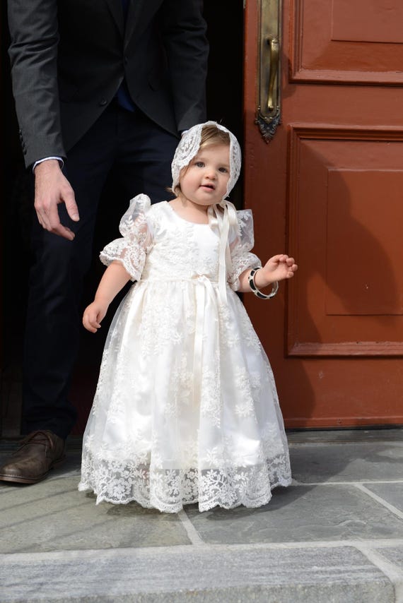 Elegant Handmade Toddler Baptism Dress Set: Customizable Off-White  Christening Gown for Girls