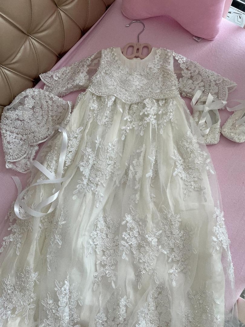 Queen of Hearts Christening gown Infant baptism dress Christening girl dress Baby baptism gown Blessing dress image 7