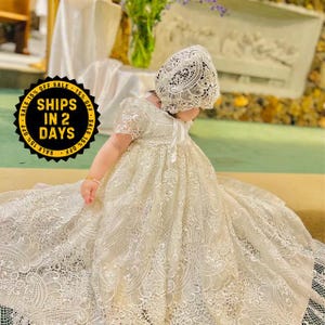 Alissa Christening gown, christening gown baby girl, baptism dress for baby girl | comes with matching bonnet and shoes