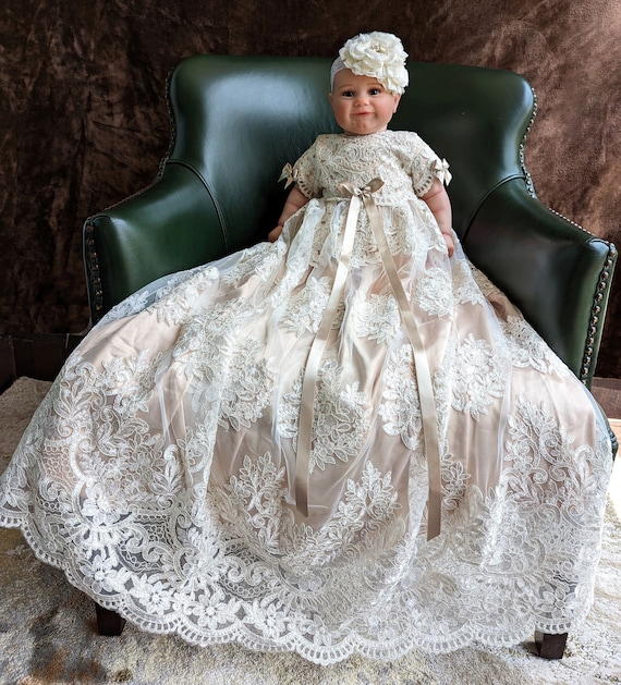 beige baptism dresses Unisex Baptism Gown with Hat main image 0