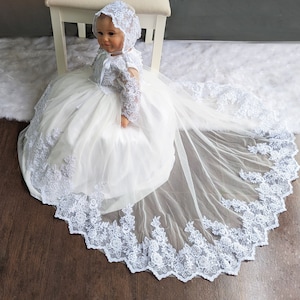 Baptism dress for baby girl | Handmade Baptism dress | Blessing Lace Dress | Christening Outfit Matching Shoes & Bonnet