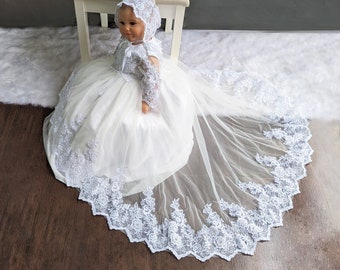 Baptism dress for baby girl | Handmade Baptism dress | Blessing Lace Dress | Christening Outfit Matching Shoes & Bonnet