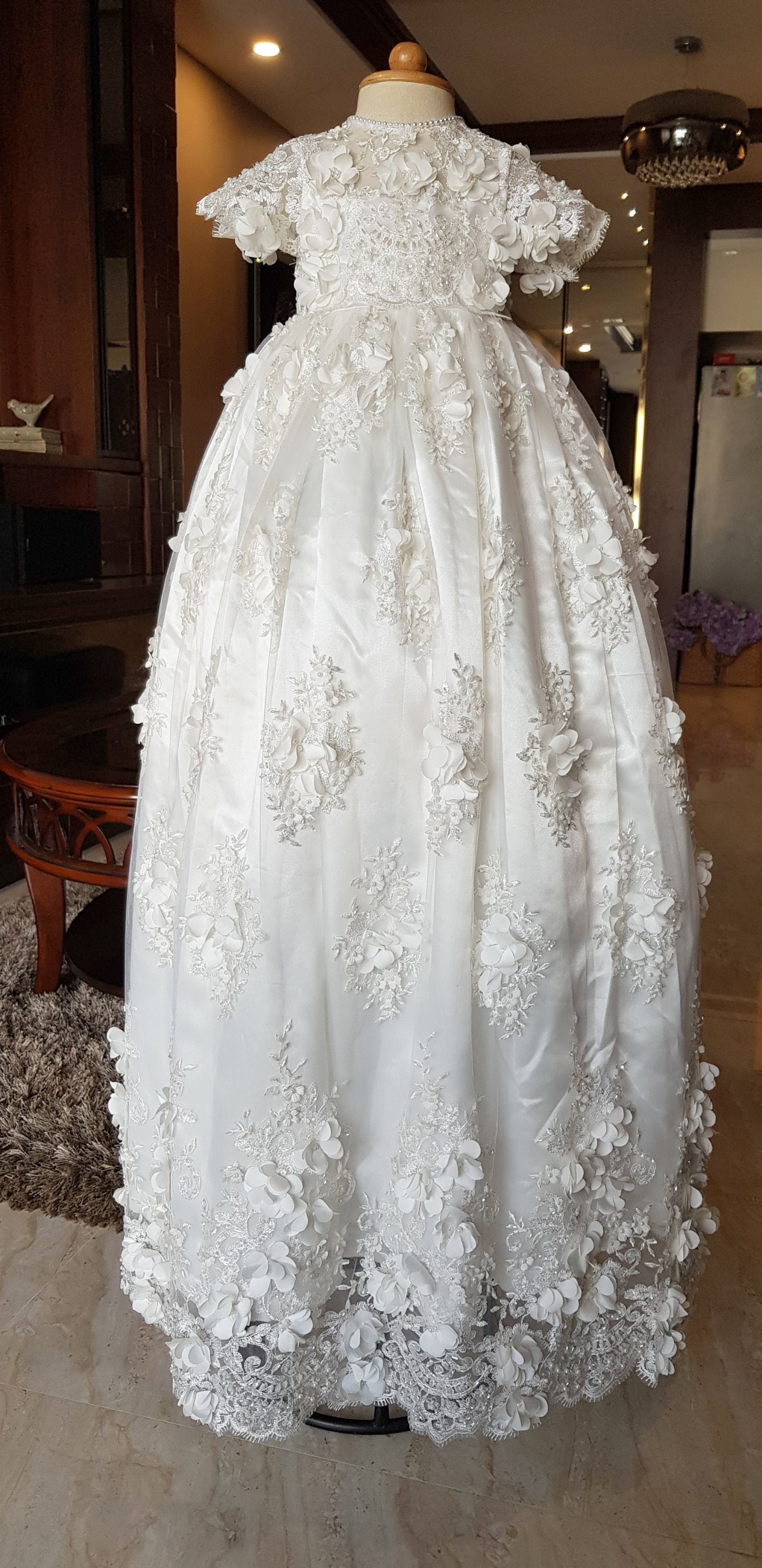 3D Floral lace christening Dress main image 1