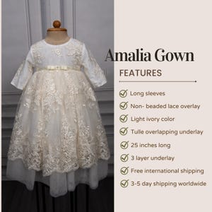 Cute Baptism dress | Christening dress | Blessing dress | Girls baptism gown | Matching hat & shoes | Handmade | Customizable sleeve length