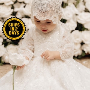 Baby girl Christening dress | Lace baptism dress | Baby blessing dress | Baptism gown for baby girl | Comes with bonnet and shoes