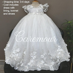 Baby Baptism dress | Christening gown | Christening gown baby girl | comes with bonnet and shoes | Girl baptism dress | First Communion Gown