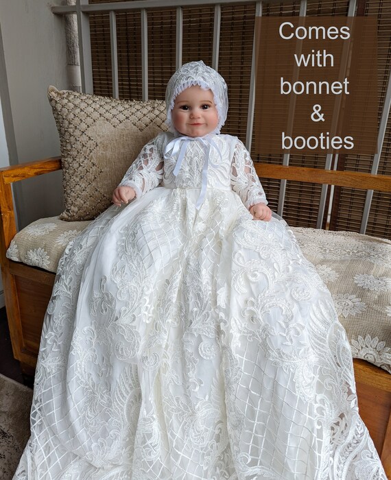 Luxury Lace Pearls Christening Gown For Baby Girls White/Ivory Long Lace Baptism  Gown With Bonnet From Ffre66, $83.96 | DHgate.Com