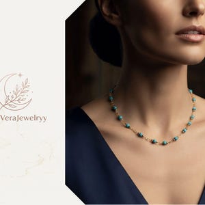 Collar de Turquesa con Cuentas, Cadena Chapada en Oro 18K Impermeable, Collar Acero Inoxidable Delicado, Joyería Boho, Regalo para Ella