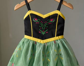 Anna Dress for Girls - Green Summer Princess Costume with Tulle Skirt