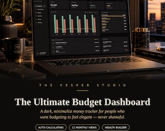 Dunkles minimalistisches Budget Dashboard | Eleganter Kreditkarten-Tracker (Digitaler Download)
