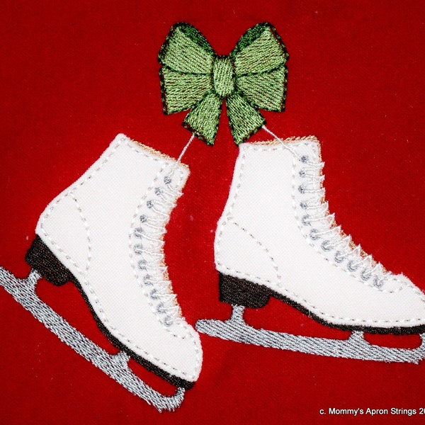 Ice Skates & Bow vinyl applique Machine Embroidery Design- 5x7 AND 6x10 designs, quick and easy, Winter, Christmas, Figure Skating, Vintage