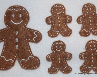 Gingerbread Man Feltie Set, 4 minis in 4x4 hoop and large Feltie in 4x4 hoop, Christmas ornament, cookie, hairbow, FELT,  INSTANT Download