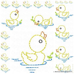 Vintage Ducks, SET of 10 Designs, Singles, Borders, 4x4, 5x7 6x10, looks hand-stitched, INSTANT DOWNLOAD