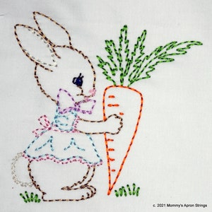 Mädchen Hase und Möhre Stickdatei 4x4 und 5x7 BOTH, Vintage Colorwork Linework: Baby, Ostern, Frühling, Kleinkind SOFORT DOWNLOAD