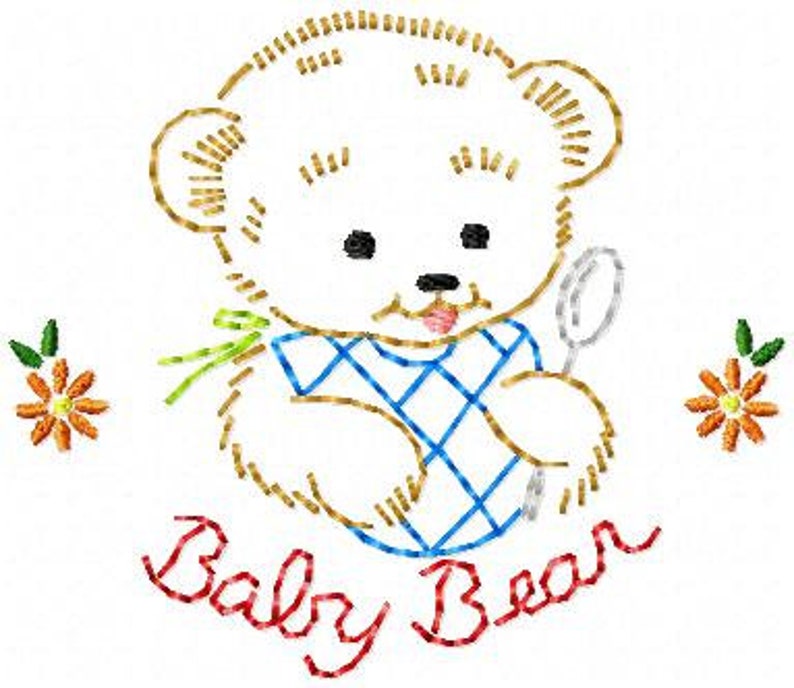 Baby Bear With Spoon and Bib Machine Embroidery Design 4x4 AND Etsy