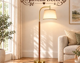 Wood Floor Lamp, Mid Century Modern Arc Light with 3 Color Temperatures, Adjustable Linen Shade, 61.4 Inch Standing Lamp for Bedroom Study