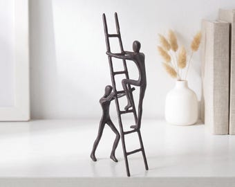 Climbing Ladder Iron Sculpture, Abstract Support Statue, Mentor Gift for Boss, Encouragement Gift Office Desk, Unique Desk & Shelf Decor