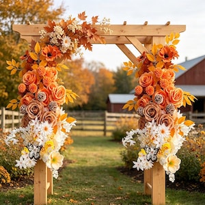 Artificial Flower Garlan Fall Wedding Arch Decor, Silk Rose Swag for Autumn Table Runner, Boho Floral Arrangement for Thanksgiving Halloween