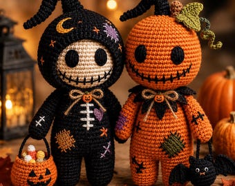 Halloween Patchwork Amigurumi Doll Pattern PDF | Stitchy & Jack Pumpkin Tutorial