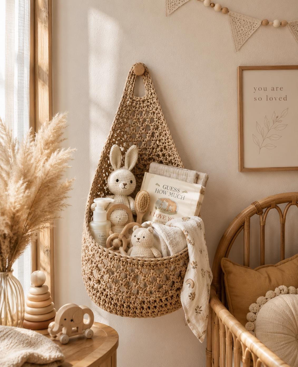 Crochet Hanging Storage Basket Pattern Boho Wall Pocket
