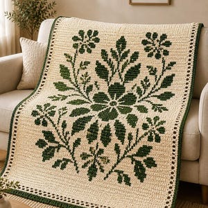 Botanical Mosaic Crochet Blanket Pattern | Floral Afghan Throw (PDF Download)