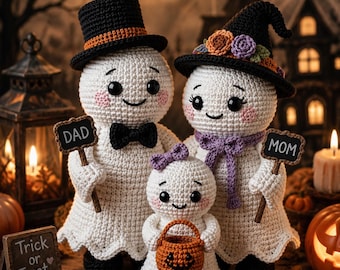 Halloween Ghost Family Crochet Pattern | Amigurumi Doll PDF (Digital Download)
