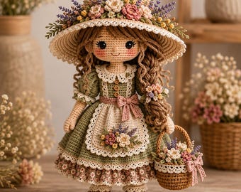 Cottagecore Crochet Girl Doll Pattern PDF | Floral Amigurumi Doll Tutorial (Digital Download)