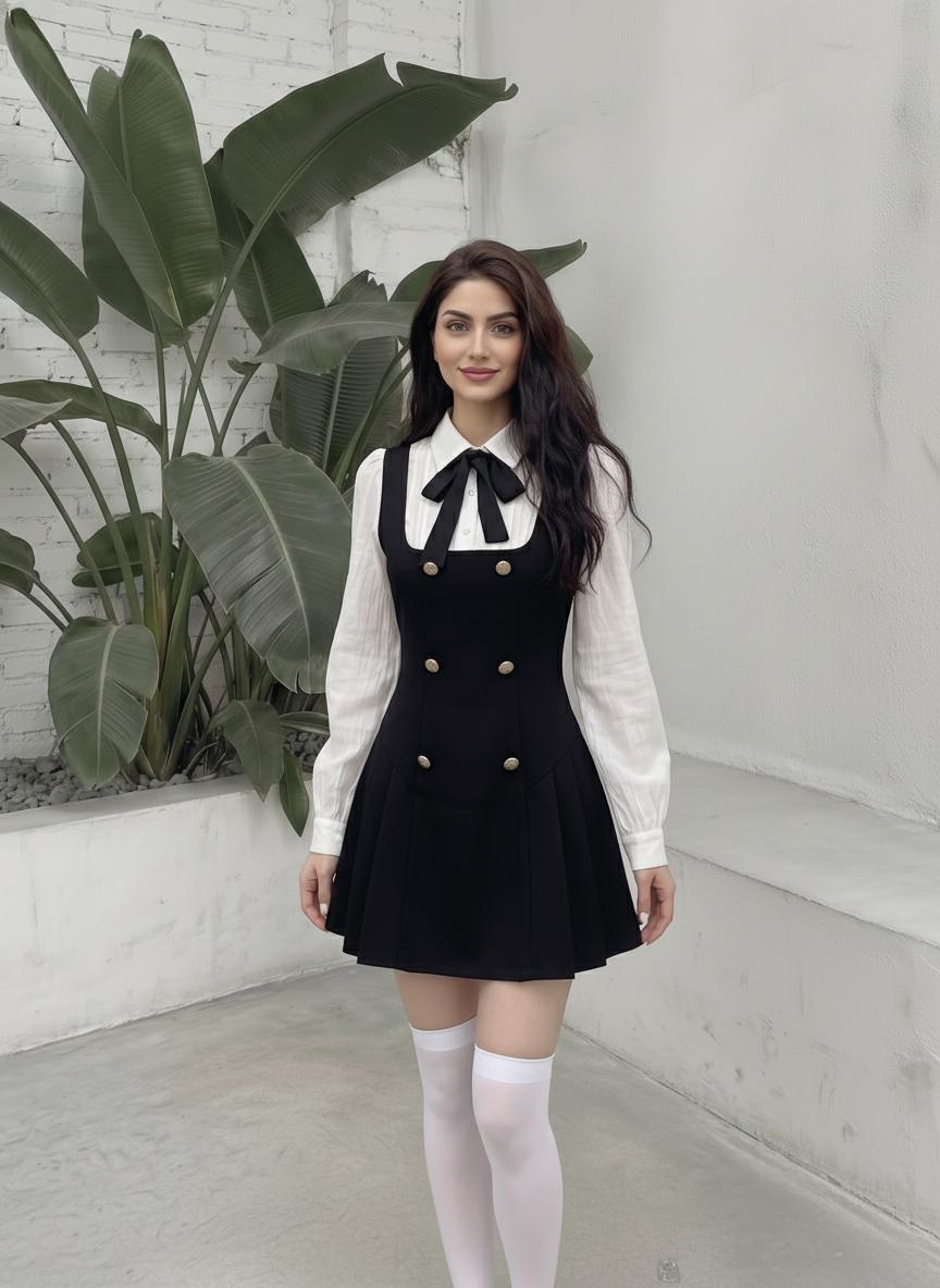 black mini dress with white collar Dress, Two-Piece Style, Long Sleeve A-Line Modello di abito vintage Puffy Ball Gown Quinceanera Color:As the Picture Show Available In Black/White And