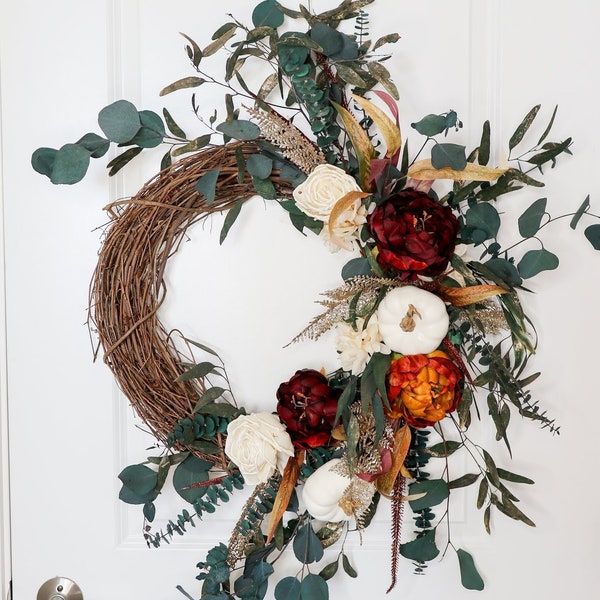 Fall Floral Door Wreath | Fall Wreath | Pumpkin Wreath | Fall Decor | Pumpkin Decor FREE SHIPPING