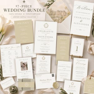 Luxury Wedding Invitation Template Bundle, Editable Canva Suite, French Château, Old Money Style