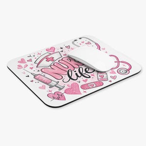 Nurse Life Mouse Pad | Pink Stethoscope, Syringe & Hearts